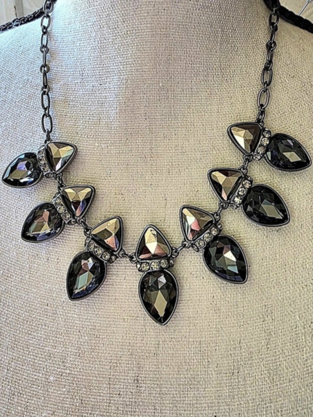 White House Black Market Statement Crystal Necklace in Black & Gray